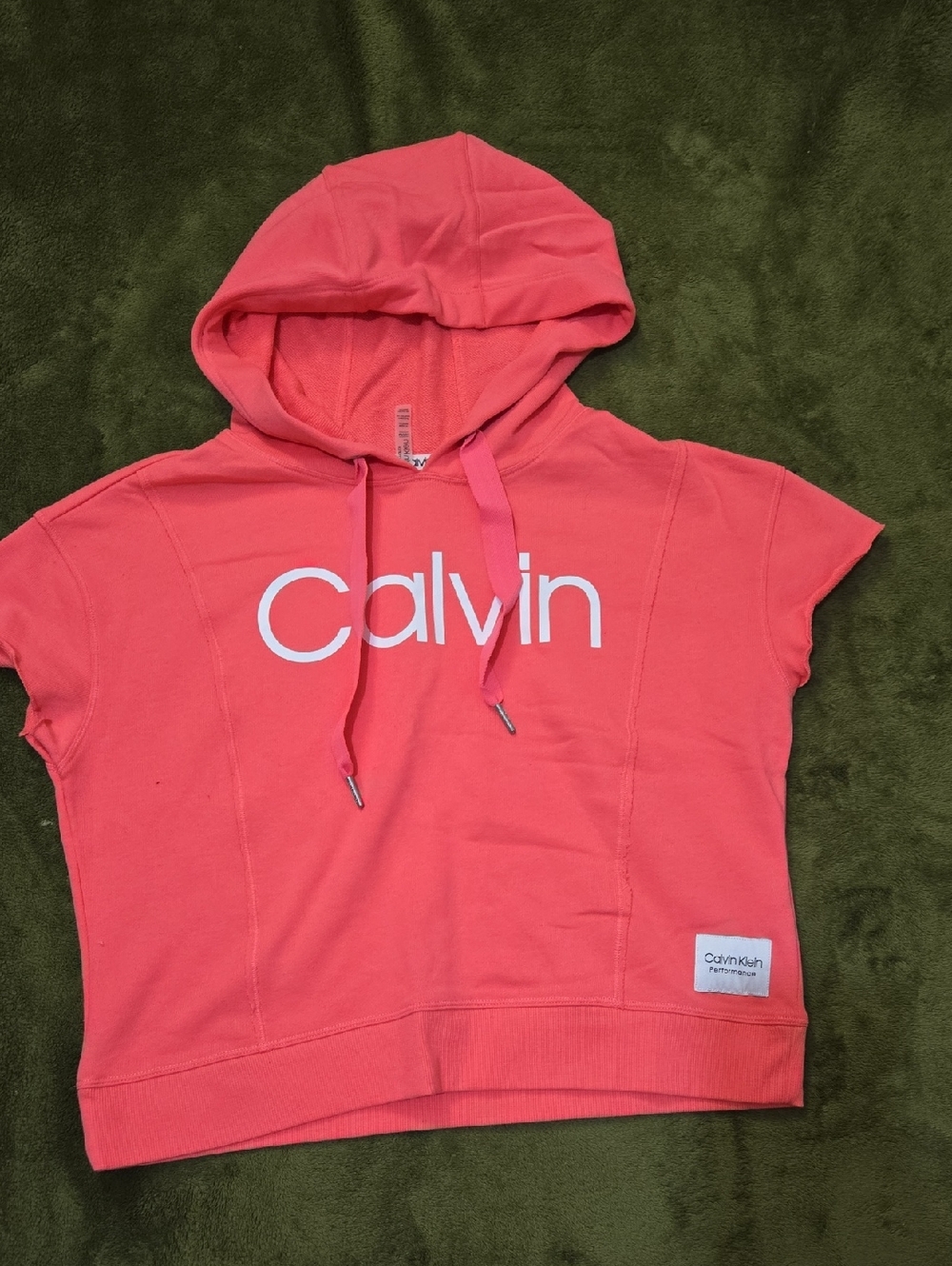 Calvin Klein Coral Pink Short-Sleeve Cropped Hoodie S
